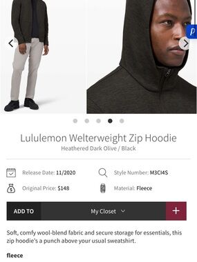 lululemon Welterweight Zip Hoodie - Dark Olive/Black